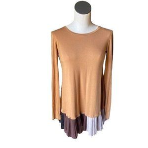 Logo by Lori Goldstein Burnt Sienna Brown & Black Pleated Bottom Blouse